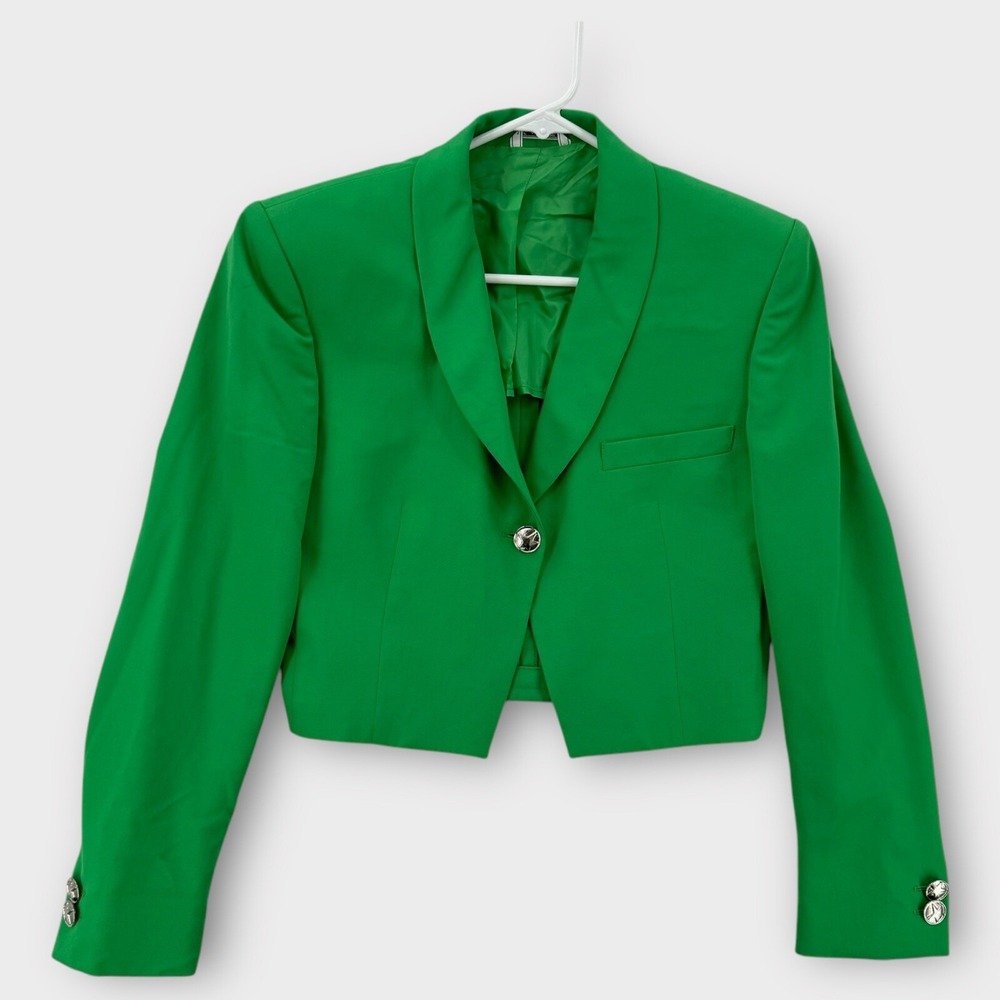 Vintage Gianni Versace Jacket Womens 38 Green Cropped Blazer Wool One Button‎